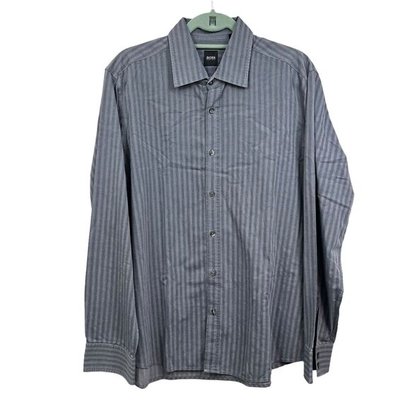 Boss Hugo Boss Mens Button Up Shirt LEX Stripe Long Sleeves‎ Gray Size XL - Picture 1 of 5